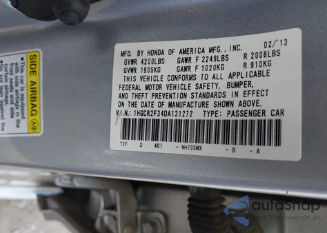 2013 Honda Accord Lx из США, поврежденный, VIN 1HGCR2F34DA131272